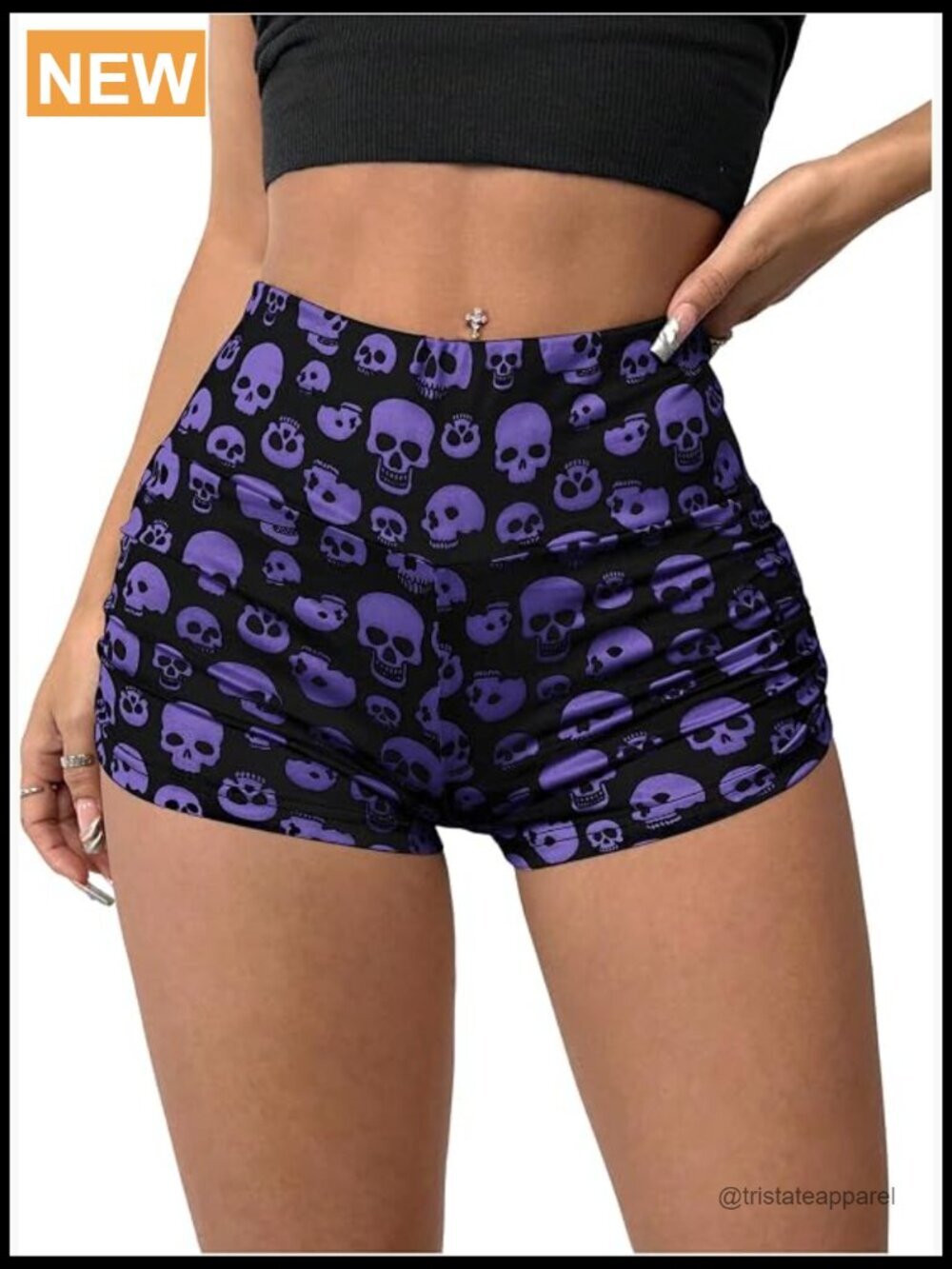 High Waisted Ruched Skeleton Graphic Yoga Shorts